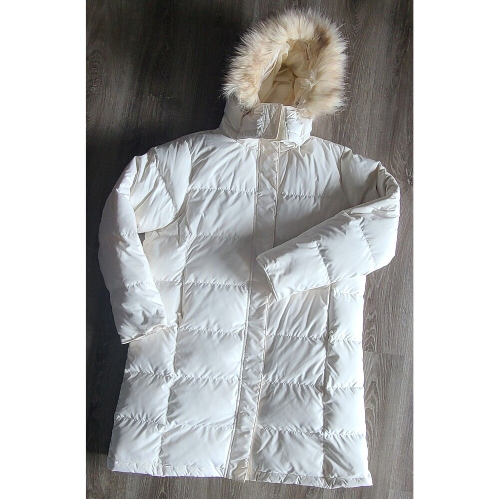 L.L.Bean Women's XL Long Goose Down Puffer Parka White Faux Fur Hood Winter Coat